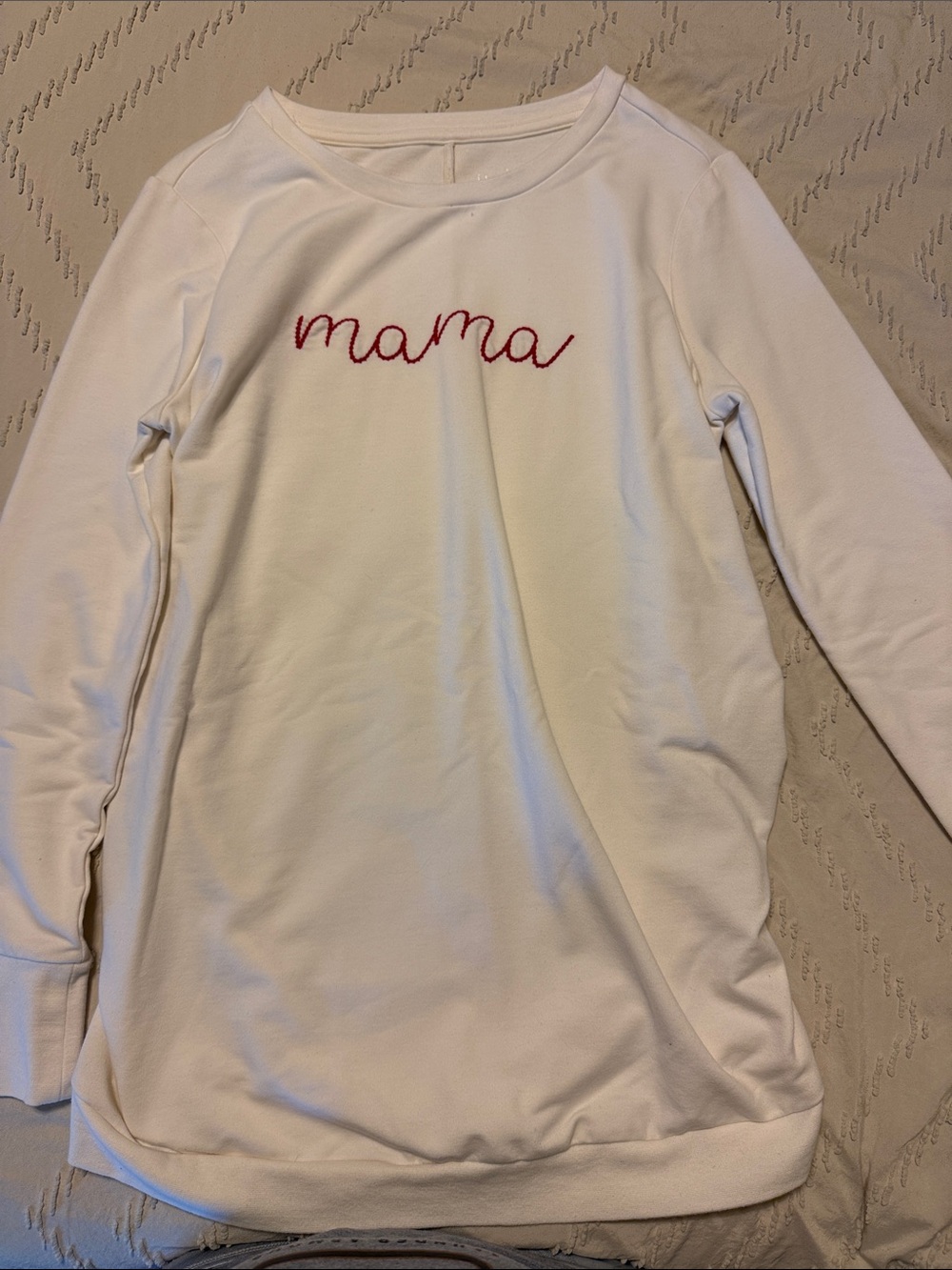 Isabel Maternity by Ingrid & Isabel White Sweater with Red "mama" Embroidery